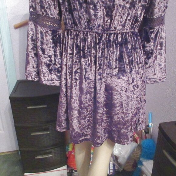 Vtg Velvet Kimono Size S Crochet Bell Sleeves Witchy Fairy Grunge Vamp Y2K 90s - Picture 10 of 11